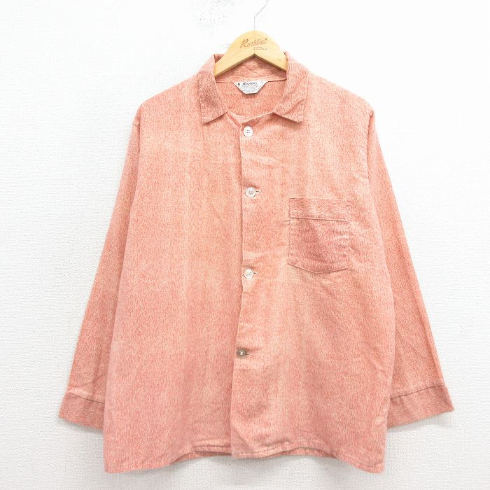 L★古着 長袖 フランネル パジャマ シャツ メンズ 70年代 70s USA製 薄エンジ 25nov22