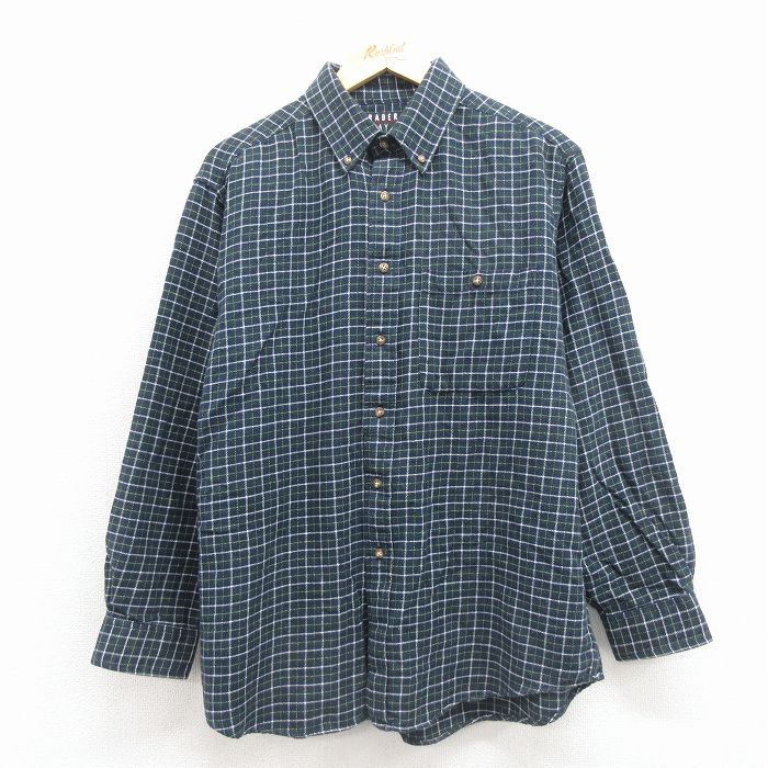 XL★古着 長袖 フランネル シャツ メンズ 00年代 00s コットン ボタンダウン 紺 チェック 25nov22