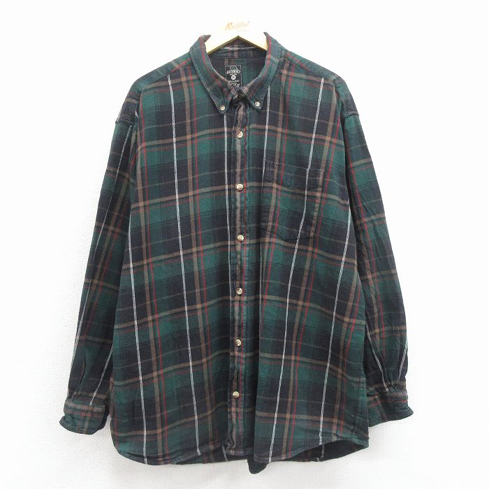 XL★古着 レッドヘッド 長袖 フランネル シャツ メンズ 大きいサイズ コットン ボタンダウン 緑 チェック 25nov22