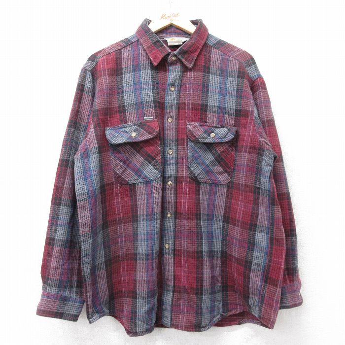 【20%OFF】XL★古着 カーハート 長袖 ヘビー フランネル シャツ メンズ 90年代 90s コットン USA製 エンジ他 チェック【spe】 25nov25
