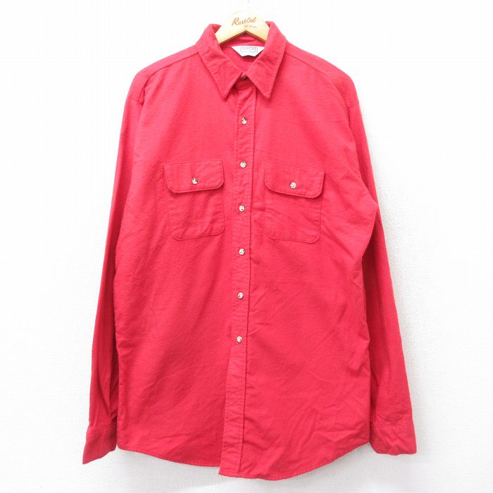 XL★古着 ファイブブラザー 長袖 ヘビー フランネル シャツ メンズ 80年代 80s ロング丈 コットン USA製 赤 25nov25