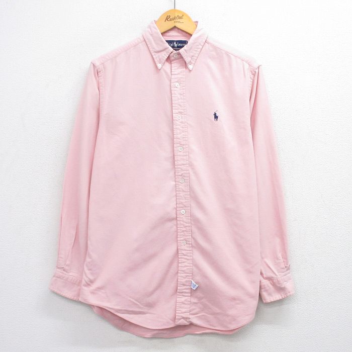 L★古着 ラルフローレン 長袖 ブランド ヘビー フランネル シャツ メンズ 90年代 90s ワンポイントロゴ コットン ボタンダウン 薄ピンク 25nov26