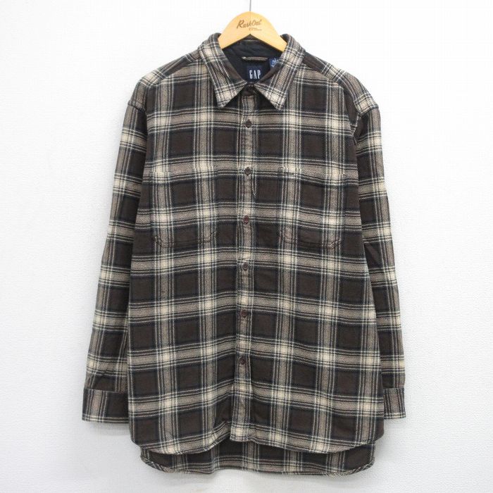 XL★古着 ギャップ GAP 長袖 ヘビー フランネル シャツ メンズ 00年代 00s 大きいサイズ コットン 茶他 チェック 25nov26