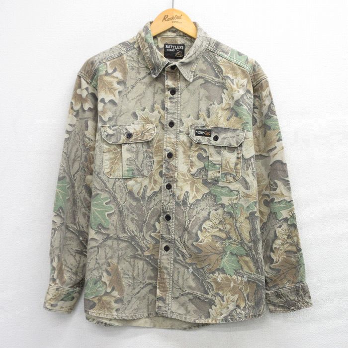 XL★古着 長袖 ヘビー フランネル シャツ メンズ 90年代 90s USA製 ベージュ他 迷彩 25nov26