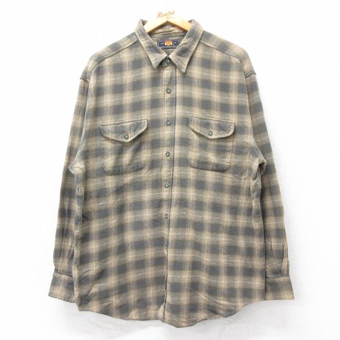 XL★古着 ルート66 長袖 フランネル シャツ メンズ 00年代 00s 大きいサイズ コットン ベージュ他 オンブレ チェック【spe】 25nov27
