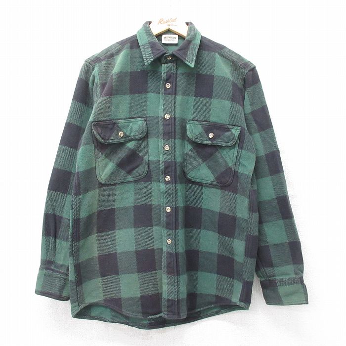 M★古着 ファイブブラザー 長袖 ヘビー フランネル シャツ メンズ 90年代 90s 緑他 バッファロー チェック 25nov27