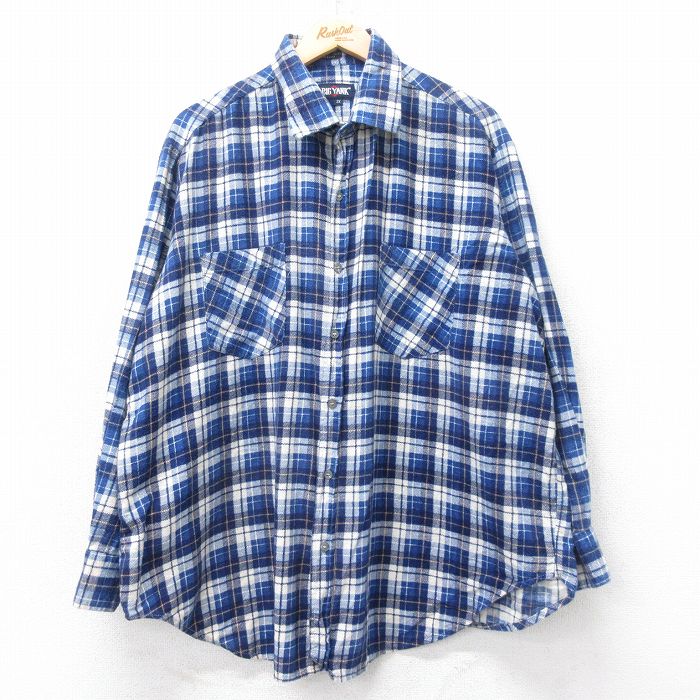 XL★古着 ビッグヤンク 長袖 フランネル シャツ メンズ 90年代 90s 大きいサイズ コットン 紺他 チェック 25nov27