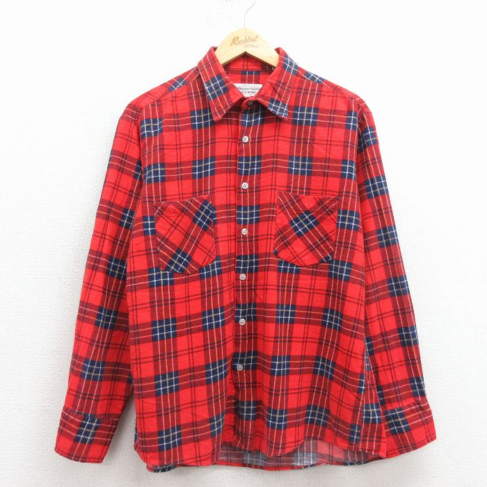 L★古着 長袖 フランネル シャツ メンズ 80年代 80s コットン 赤他 チェック 25dec06