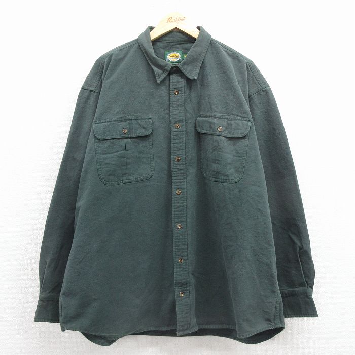 XL★古着 カベラス 長袖 ヘビー フランネル シャツ メンズ 00年代 00s 大きいサイズ ロング丈 コットン 緑 25dec08