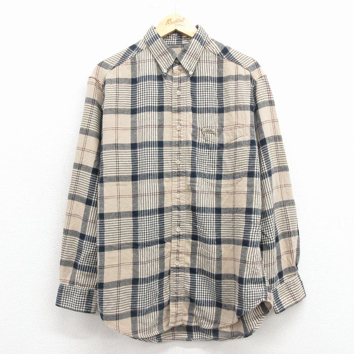 L★古着 ラルフローレン チャップス 長袖 ブランド フランネル シャツ メンズ 90年代 90s コットン ボタンダウン ベージュ他 チェック 25dec08