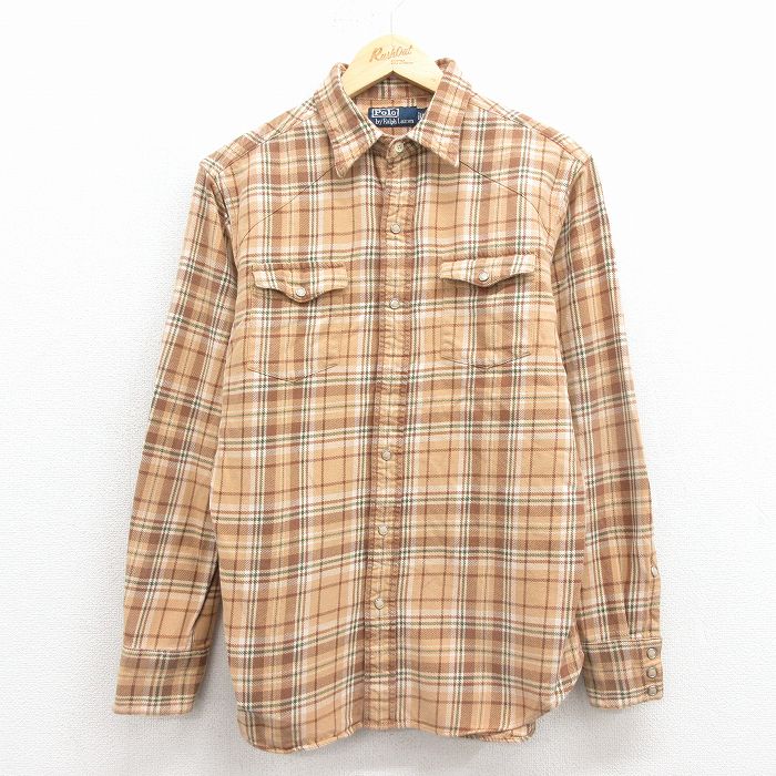 M★古着 ラルフローレン 長袖 ブランド ウエスタン フランネル シャツ メンズ 90年代 90s コットン 茶 チェック 25dec08