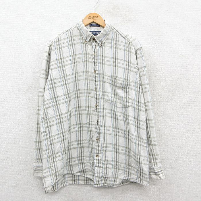 バンヒューセン 90s 長袖フランネルシャツ チェック ホワイト L | 古着