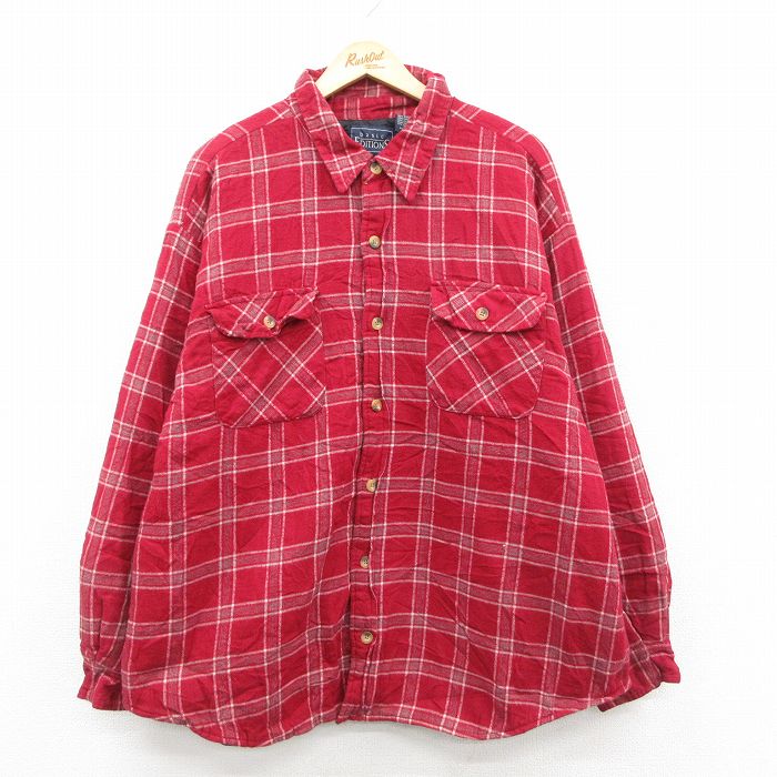 ベーシックエディションズ 90s 長袖フランネルシャツ チェック レッド XL | 古着