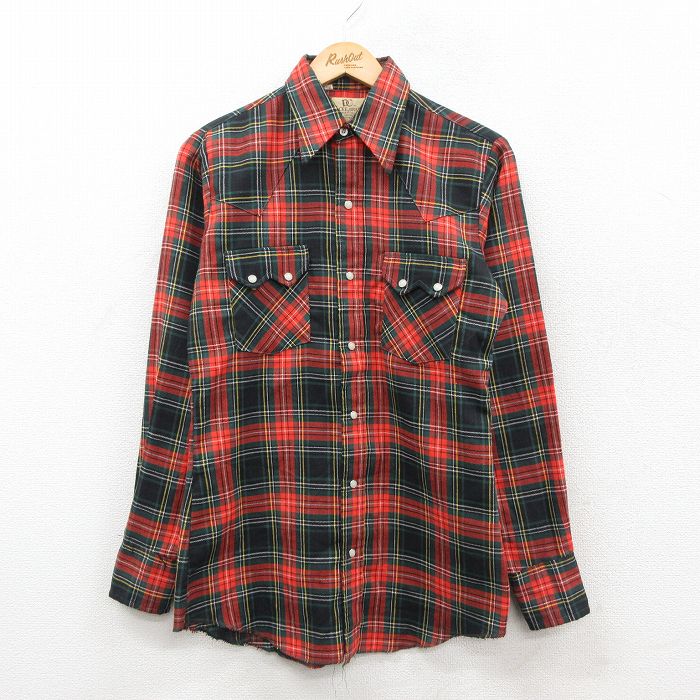 S★古着 DEECEE 長袖 フランネル ウエスタン シャツ メンズ 90年代 90s USA製 赤他 タータン チェック 25dec13