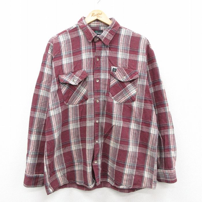 XL★古着 CODET 長袖 ヘビー フランネル シャツ メンズ 90年代 90s 大きいサイズ エンジ他 チェック 25dec13