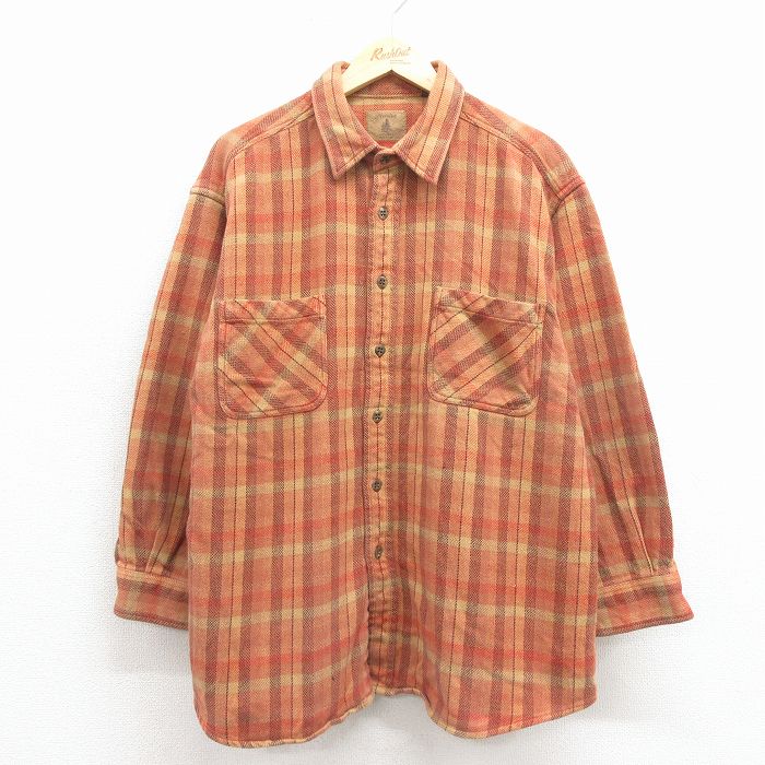 XL★古着 セントジョンズベイ 長袖 ヘビー フランネル シャツ メンズ 大きいサイズ コットン 茶 チェック 25dec15