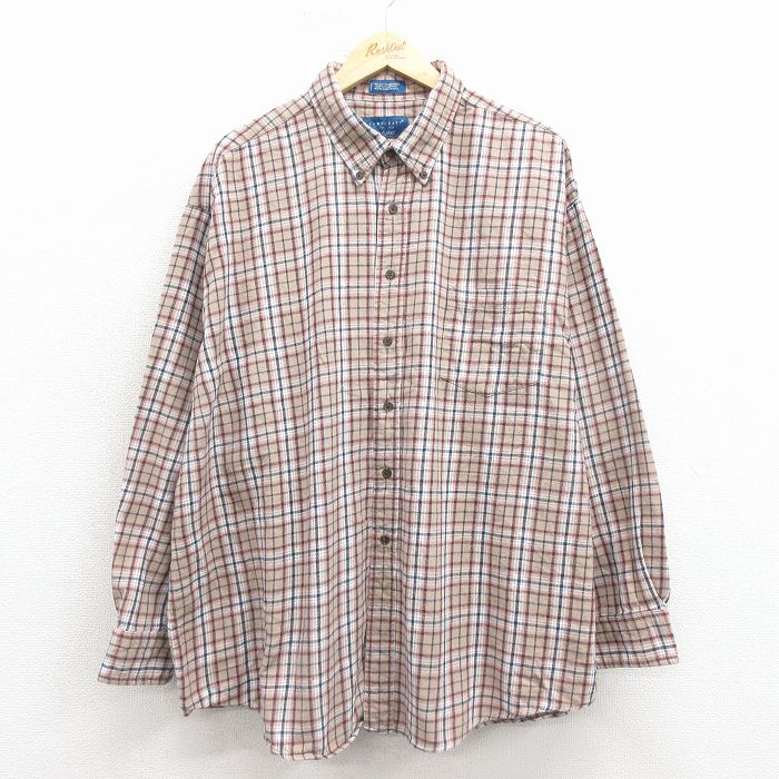 タウンクラフト 90s 長袖フランネルシャツ ベージュチェック XL | 古着