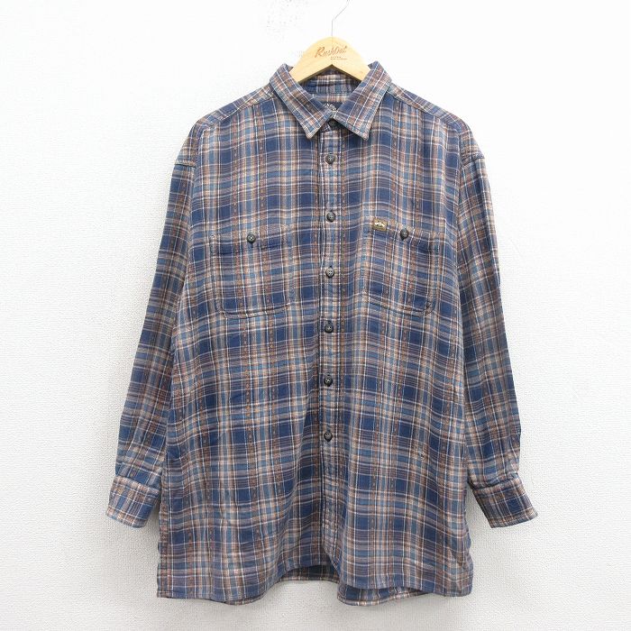 XL★古着 ドッカーズ 長袖 フランネル シャツ メンズ 90年代 90s 紺 チェック 25dec15