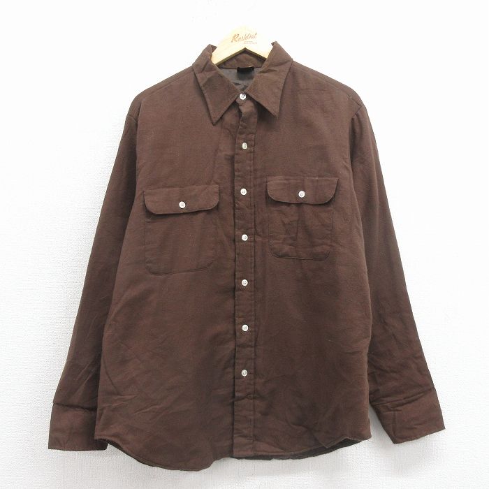 M★古着 モンゴメリーワード 長袖 フランネル シャツ メンズ 80年代 80s こげ茶 内側キルティング 25dec15