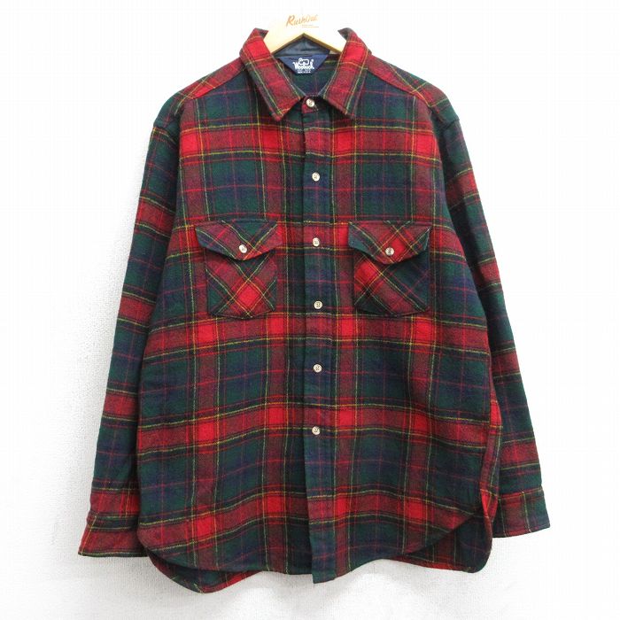 XL★古着 ウールリッチ 長袖 ウール シャツ メンズ 80年代 80s USA製 赤他 タータン チェック 25dec18