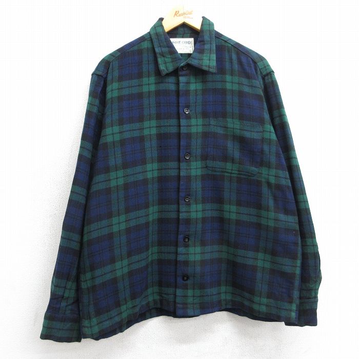 ウール 80s 長袖シャツ ブラックウォッチ グリーン XL | 古着