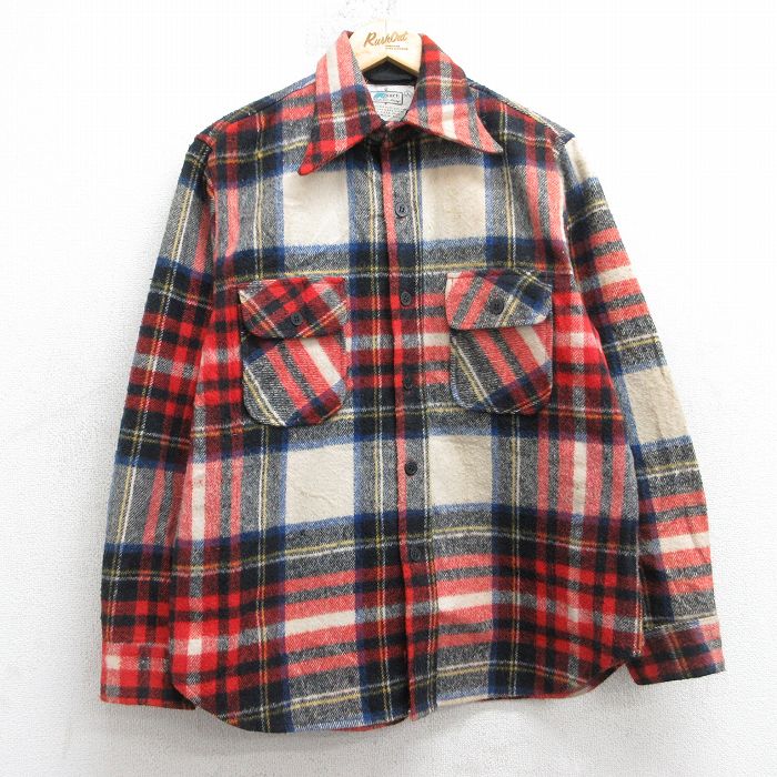 M★古着 Kマート 長袖 ウール シャツ メンズ 80年代 80s CPO 赤他 チェック 25dec18