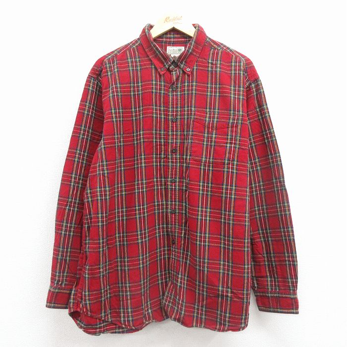 XL★古着 エルエルビーン 長袖 フランネル シャツ メンズ 00年代 00s 大きいサイズ コットン ボタンダウン 赤 タータン チェック 25dec24