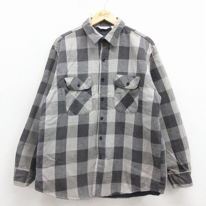 XL★古着 ファイブブラザー 長袖 ヘビー フランネル シャツ メンズ 80年代 80s コットン 黒 バッファロー チェック 内側キルティング【spe】 25dec24