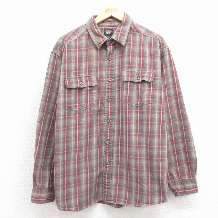 XL★古着 ドッカーズ 長袖 フランネル シャツ メンズ 00年代 00s 大きいサイズ コットン エンジ他 チェック 25dec24