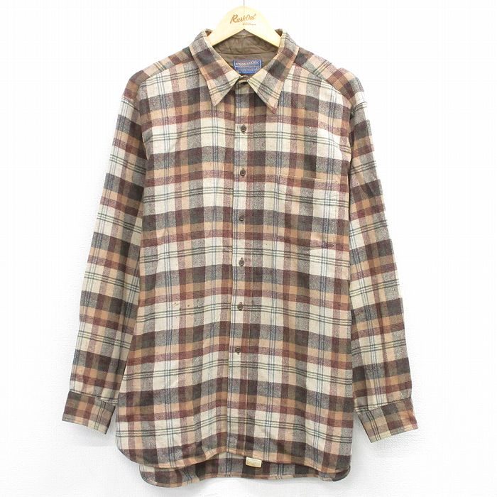 XL★古着 ペンドルトン 長袖 ウール シャツ メンズ 80年代 80s 大きいサイズ USA製 ベージュ他 チェック 25dec29