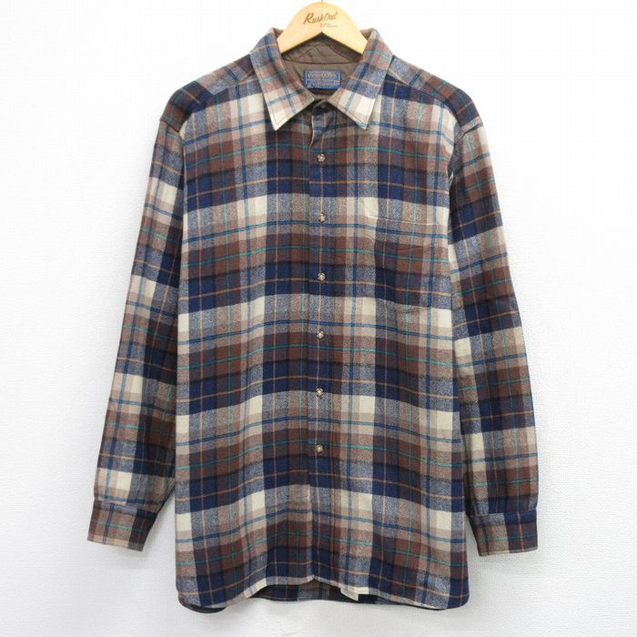 XL★古着 ペンドルトン 長袖 ウール シャツ メンズ 80年代 80s USA製 紺他 チェック 25dec29
