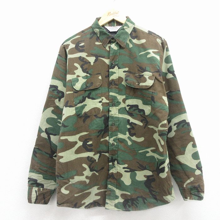 ファイブブラザー 90s 長袖フランネルシャツ ウッドランドカモ グリーン L | 古着