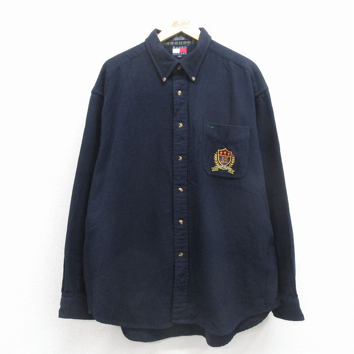 トミーヒルフィガー 90s 長袖シャツ ワンポイントロゴ ネイビー XL | 古着