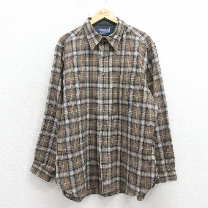 XL★古着 ペンドルトン 長袖 ウール シャツ メンズ 80年代 80s ロング丈 USA製 ベージュ チェック【spe】 26jan08