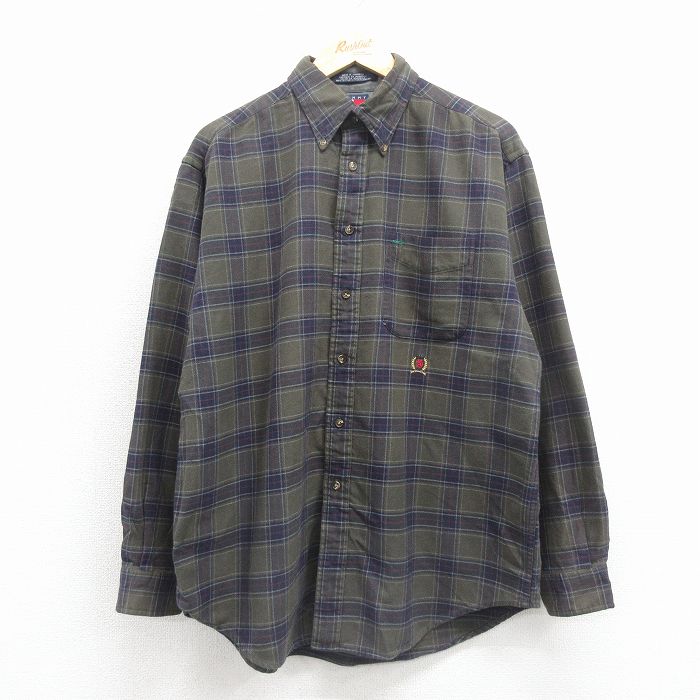 トミーヒルフィガー 90s フランネルシャツ ワンポイントロゴ グリーンチェック XL | 古着