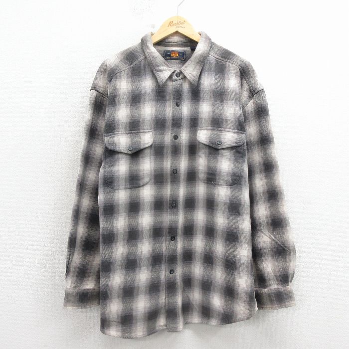 XL★古着 ルート66 長袖 フランネル シャツ メンズ 00年代 00s 大きいサイズ ロング丈 コットン グレー他 チェック 26jan08