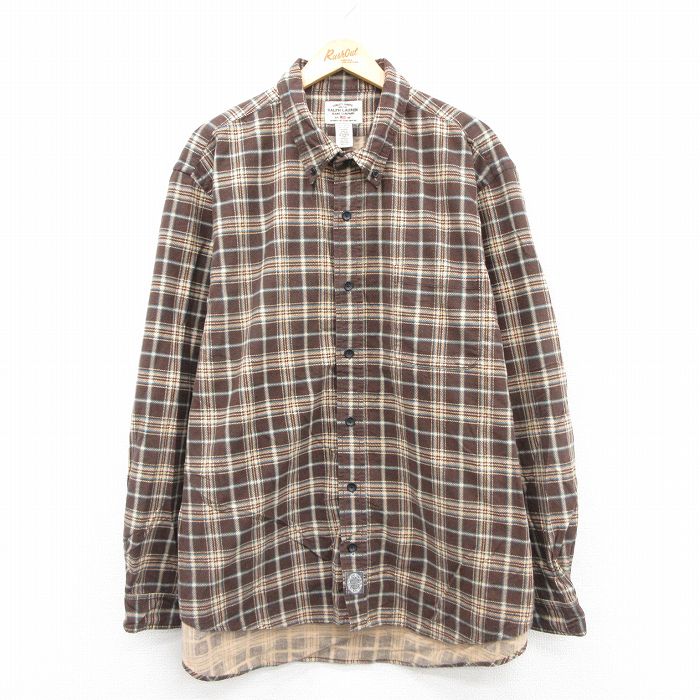XL★古着 ラルフローレン ポロジーンズ 長袖 ブランド フランネル シャツ メンズ 大きいサイズ ロング丈 コットン ボタンダウン 茶他 チェック 26jan09