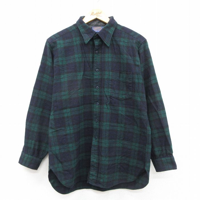 L★古着 ペンドルトン 長袖 ウール シャツ メンズ 80年代 80s USA製 緑他 タータン チェック ブラックウォッチ【spe】 26jan09