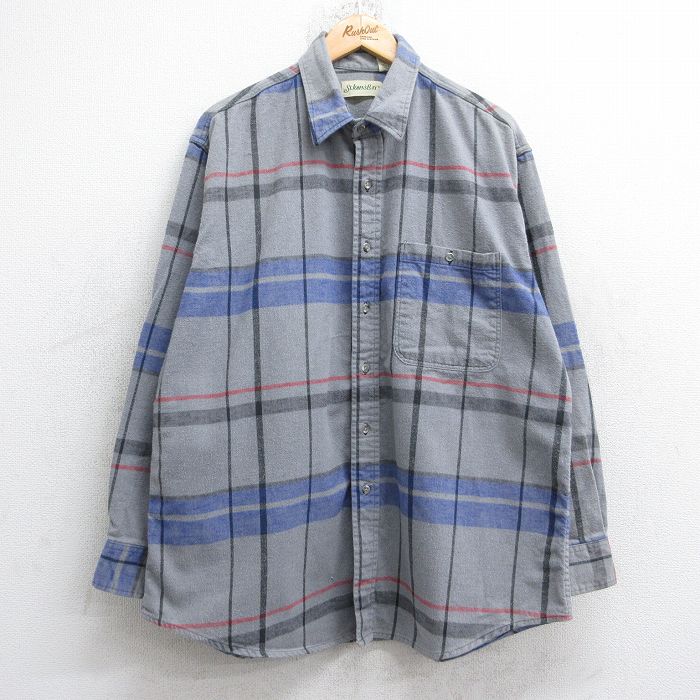 XL★古着 セントジョンズベイ 長袖 フランネル シャツ メンズ 90年代 90s 大きいサイズ コットン USA製 グレー他 チェック【spe】 26jan13