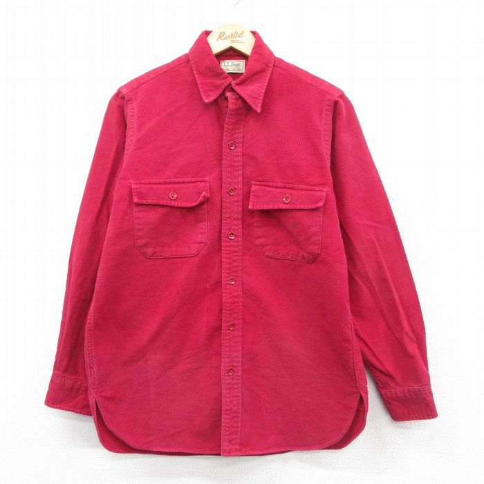 M★古着 エルエルビーン 長袖 ヘビー フランネル シャツ メンズ 80年代 80s コットン USA製 エンジ 26jan15