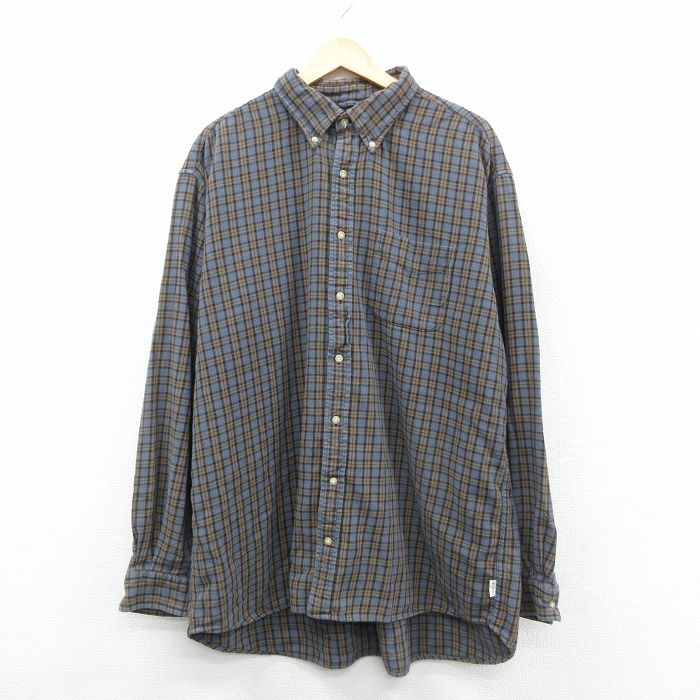 XL★古着 ジェイクルー 長袖 フランネル シャツ メンズ 00年代 00s 大きいサイズ ロング丈 コットン 薄紺他 チェック 26jan15