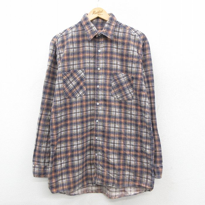 フランネル 90s 長袖シャツ チェック ネイビー L | 古着