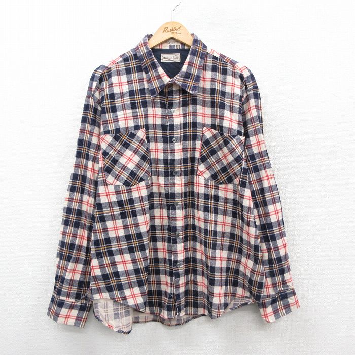フランネル 90s 長袖シャツ チェック ネイビー XL | 古着