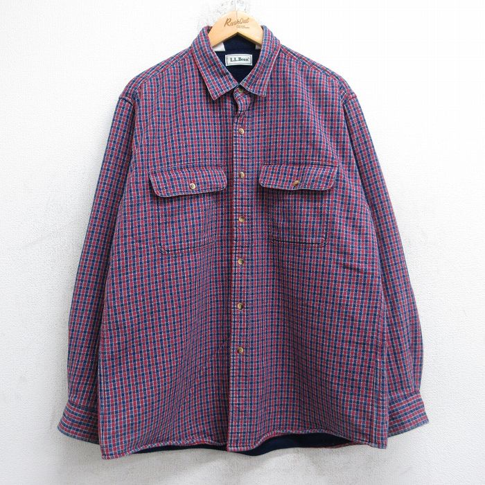 XL★古着 エルエルビーン 長袖 ヘビー フランネル シャツ メンズ 90年代 90s コットン USA製 赤他 チェック 内側フリース【spe】 26jan16