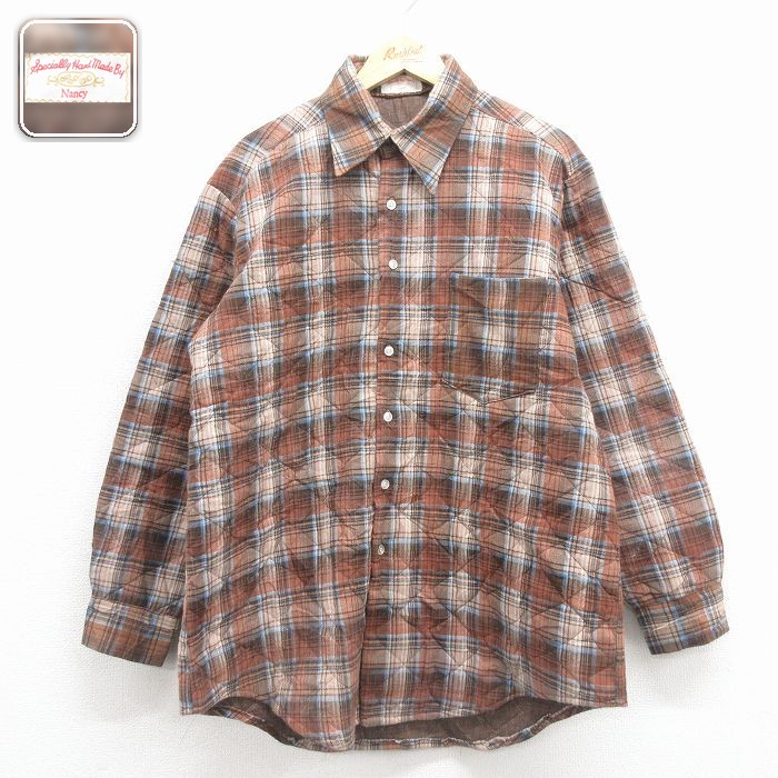 【50%OFF】ロング丈キルティングフランネルシャツ チェック ブラウン L | 古着