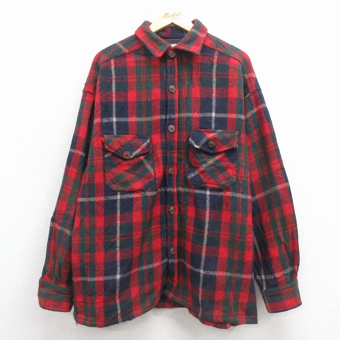XL★古着 アメリカンイーグル 長袖 ウール シャツ メンズ 00年代 00s 大きいサイズ 赤 チェック 26jan17