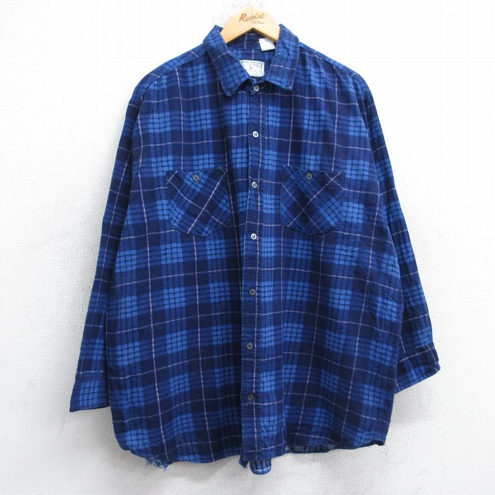 フランネル 80s 長袖シャツ チェック ネイビー XL | 古着