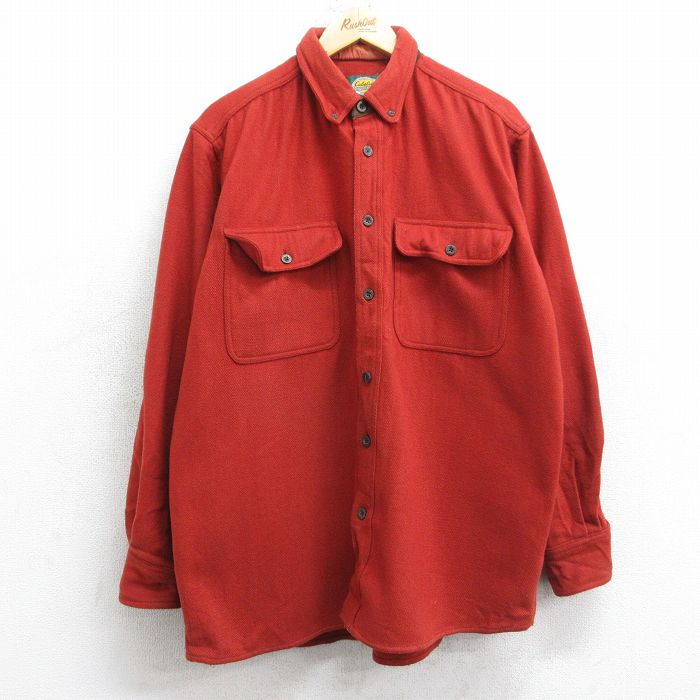 XL★古着 カベラス 長袖 ウール シャツ メンズ 00年代 00s ヒジ当て ボタンダウン オレンジ系 26jan20