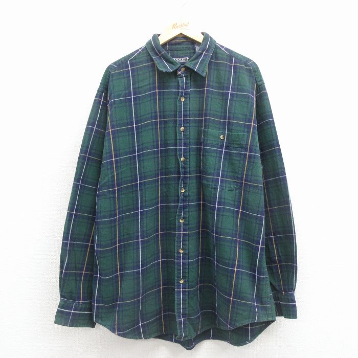 XL★古着 ランズエンド 長袖 フランネル シャツ メンズ 00年代 00s 大きいサイズ コットン 緑他 チェック 26feb02