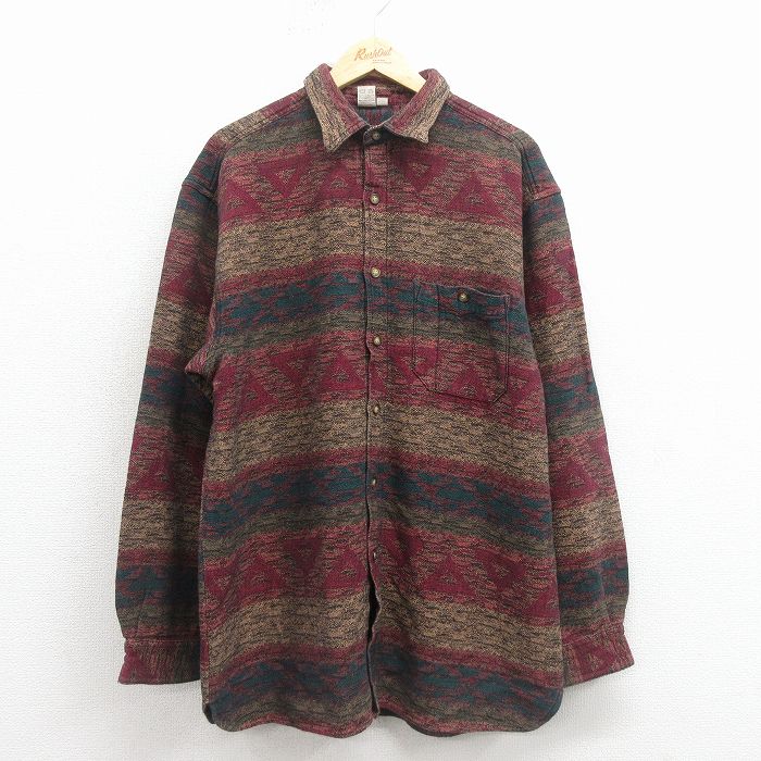 【20%OFF】THE TERRITORY AHEAD 00s 長袖フランネルシャツ ラグ柄 バーガンディ XL | 古着